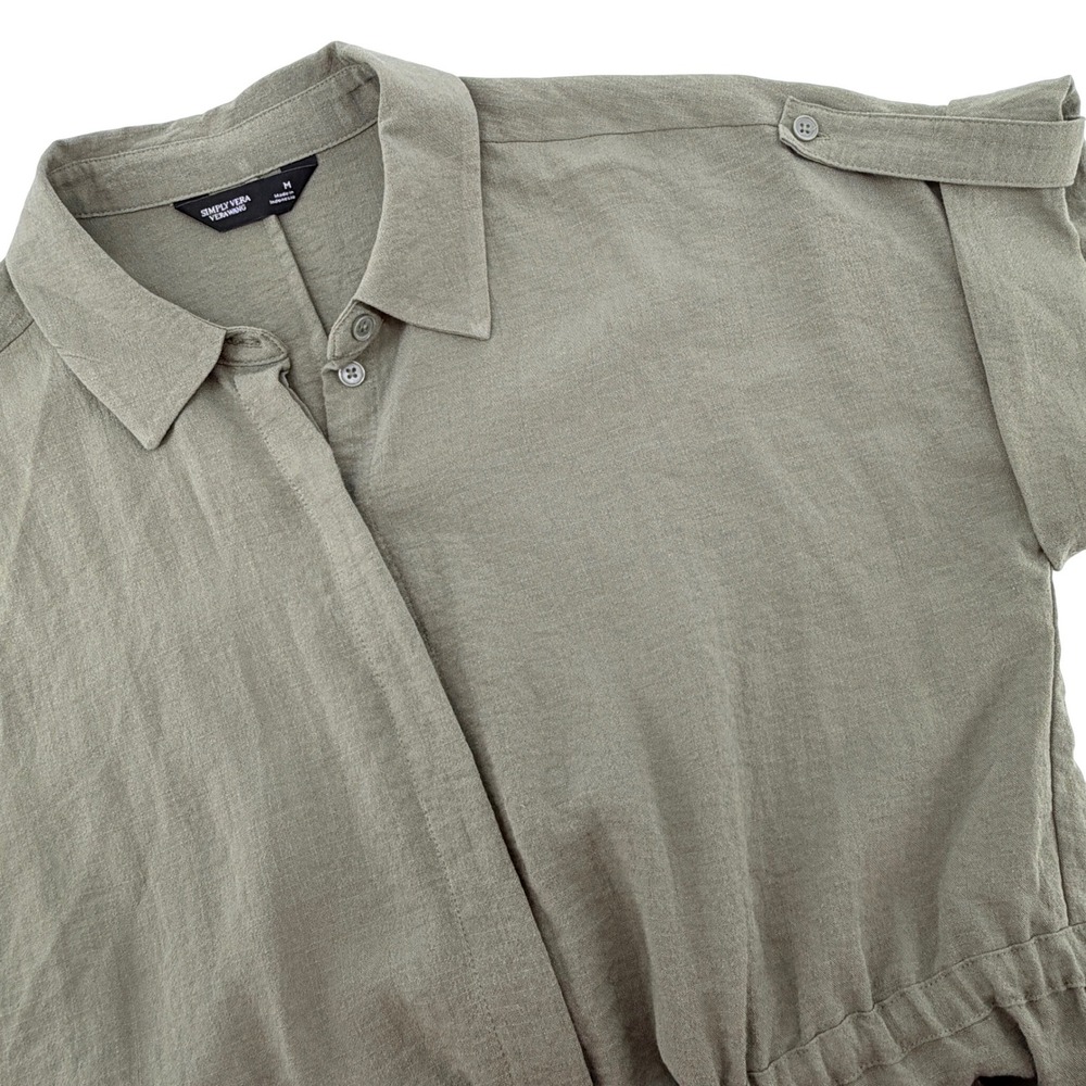 Simply Vera Vera Wang Button Down Women Medium Olive Green Excellent Top